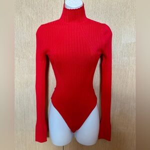 NWT 8 by YOOX Red Ribbed Bodysuit Fitted Stretchy